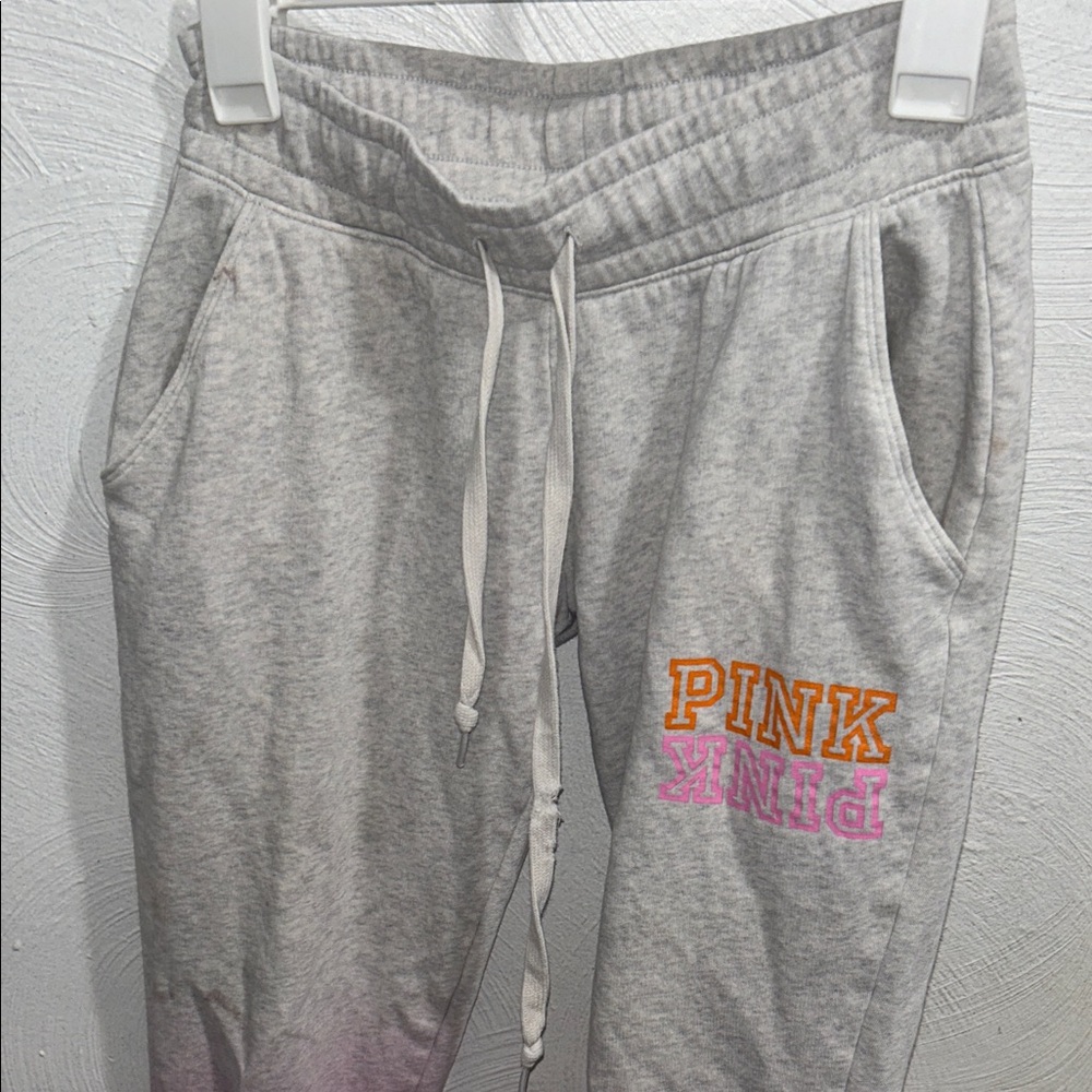 PINK Victoria's Secret Kids Light Gray Joggers with Colorful Logo